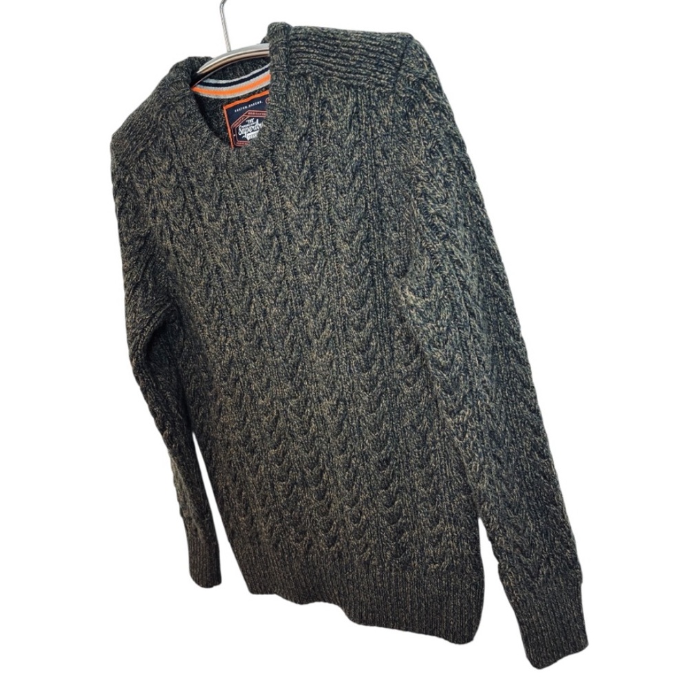 Superdry Olive Green Cable Knit Crewneck Sweater - Picture 4 of 12